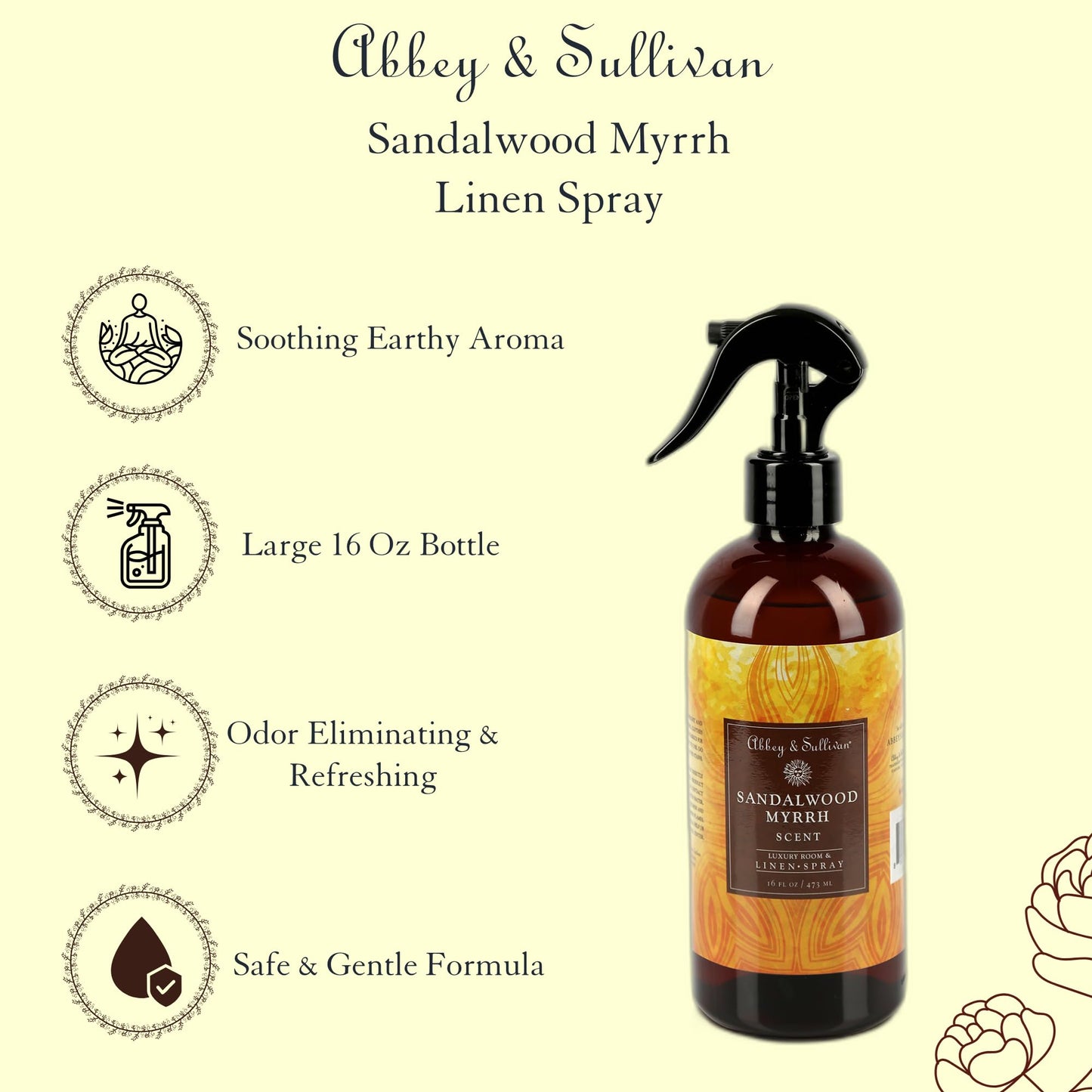 Abbey & Sullivan Linen Spray, Sandalwood Myrrh, 16 oz