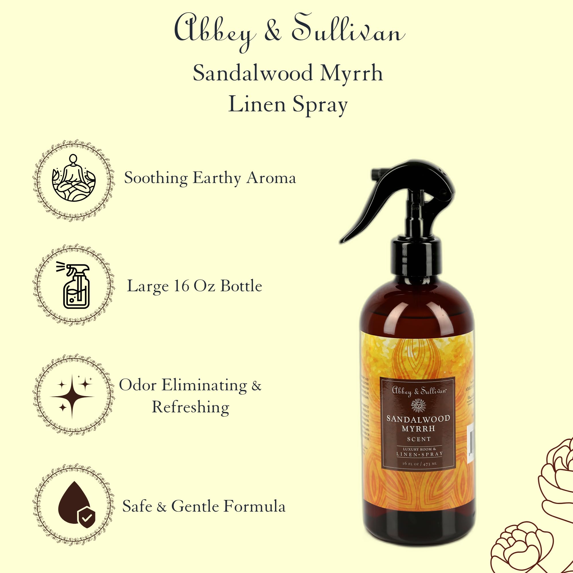 Abbey & Sullivan Linen Spray, Sandalwood Myrrh, 16 oz