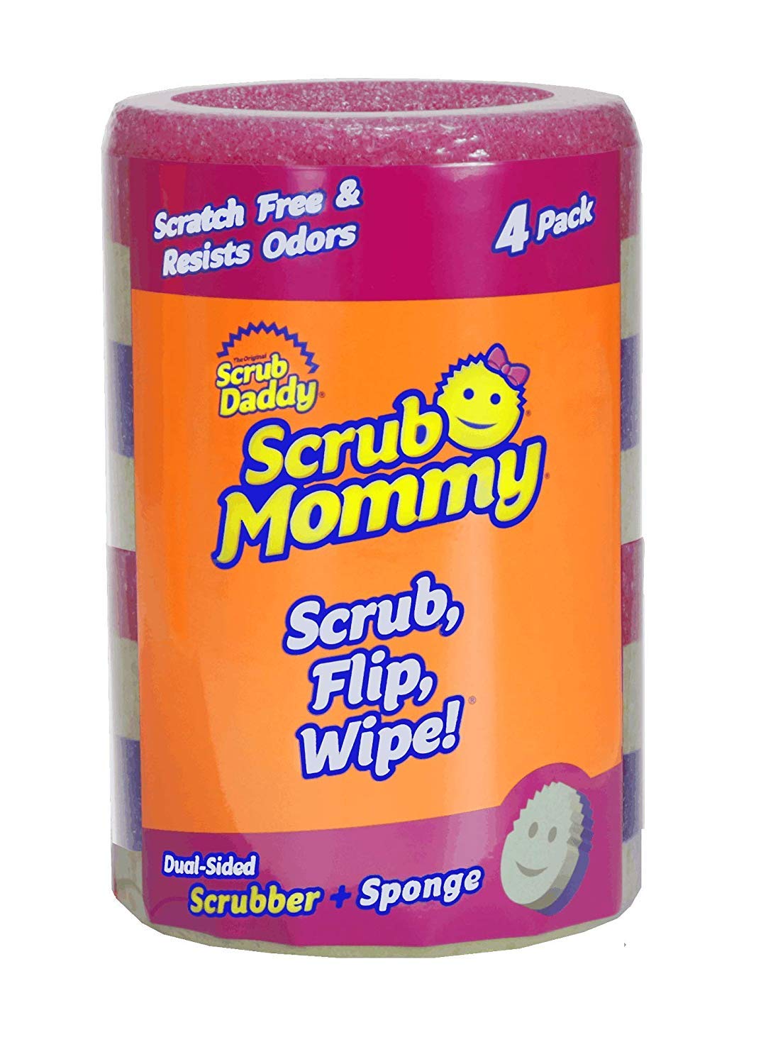 Scrub Daddy, Scrub Mommy - Dual Sided Sponge & Scrubber, Soft in Warm Water, Firm in Cold, FlexTexture, Deep Cleaning, Dishwasher Safe, Multipurpose