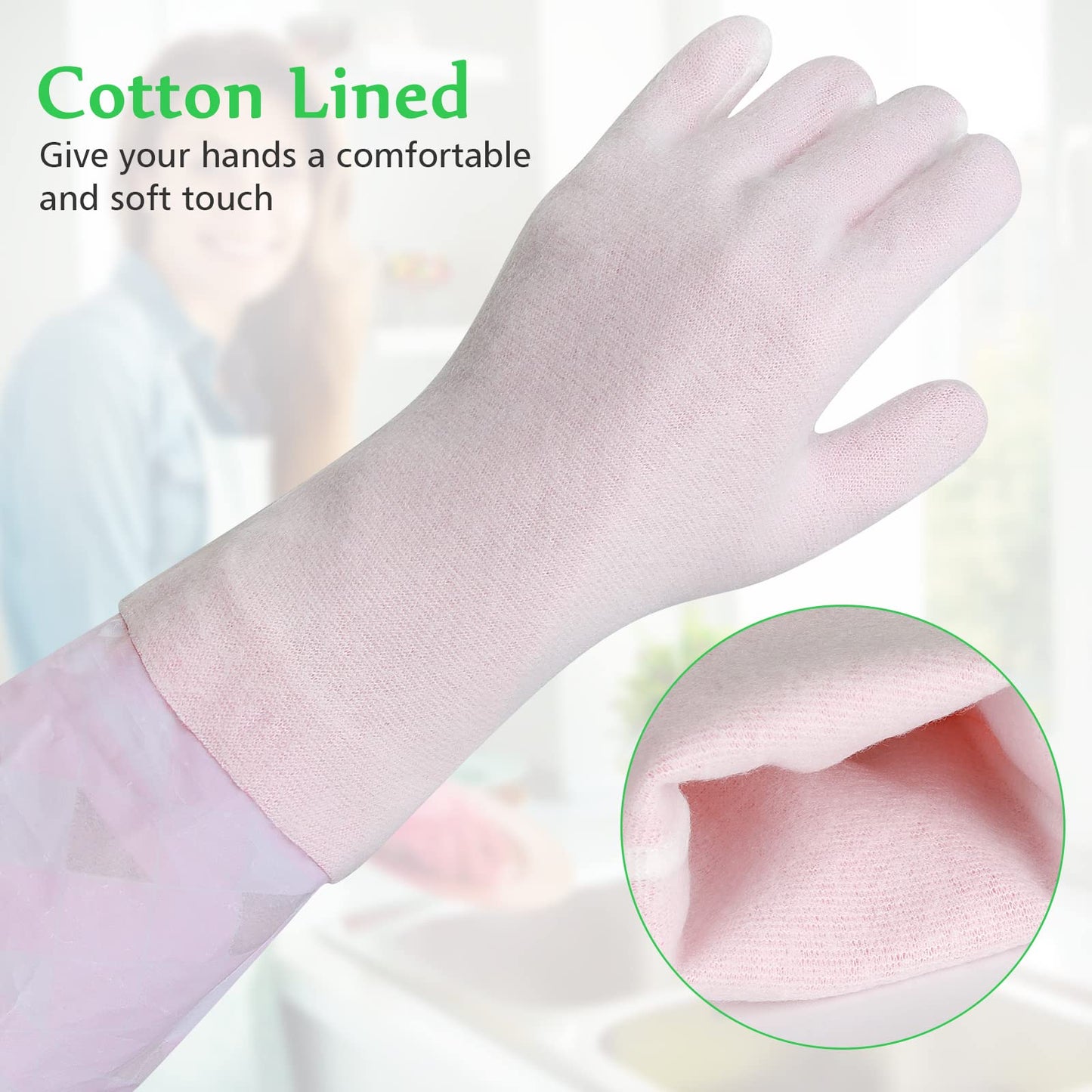 Yiomxhi Household Cleaning Gloves 3 Pairs Reusable Dishwashing Gloves Latex Free, Non-Slip Kitchen Glove with Cotton Lined, Waterproof Dish Washing