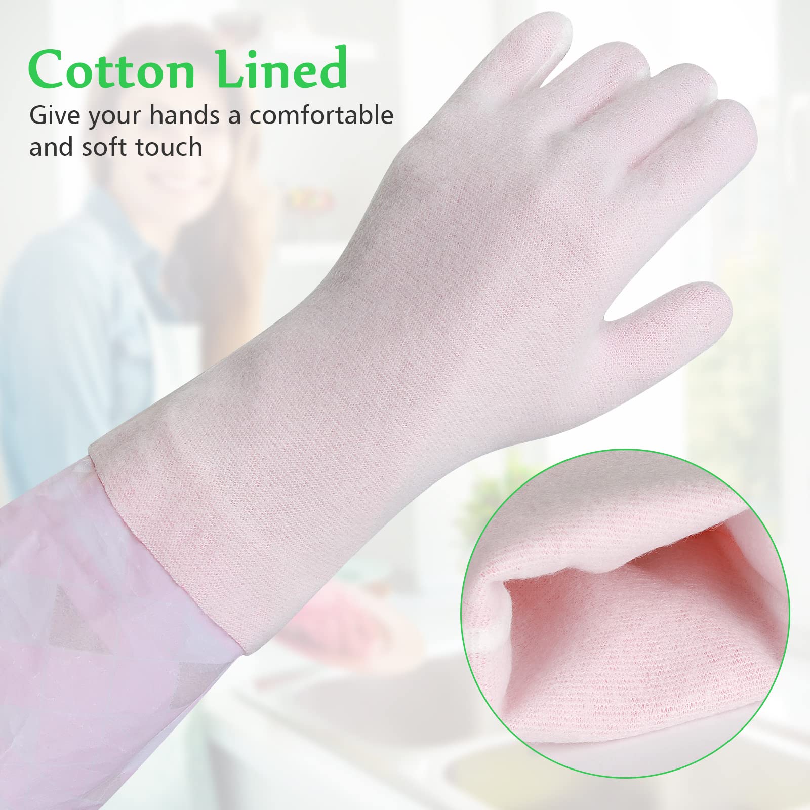 Yiomxhi Household Cleaning Gloves 3 Pairs Reusable Dishwashing Gloves Latex Free, Non-Slip Kitchen Glove with Cotton Lined, Waterproof Dish Washing