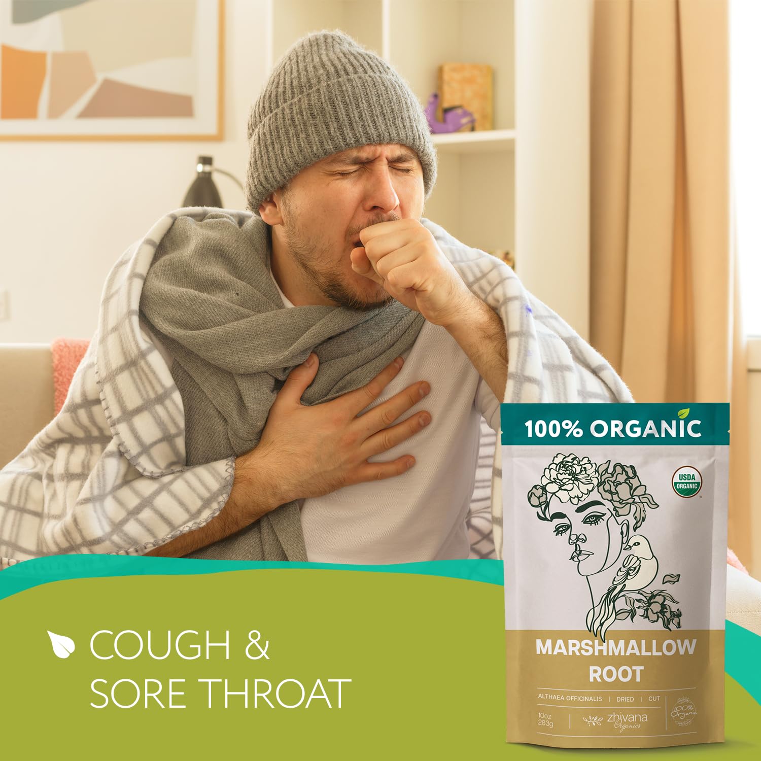 Organic Marshmallow Root Tea (10oz.) - Dried Marshmellow Root Herb (Althaea Officinalis) - Natural Alternative That Helps with Throat Coat, Cough, Gut
