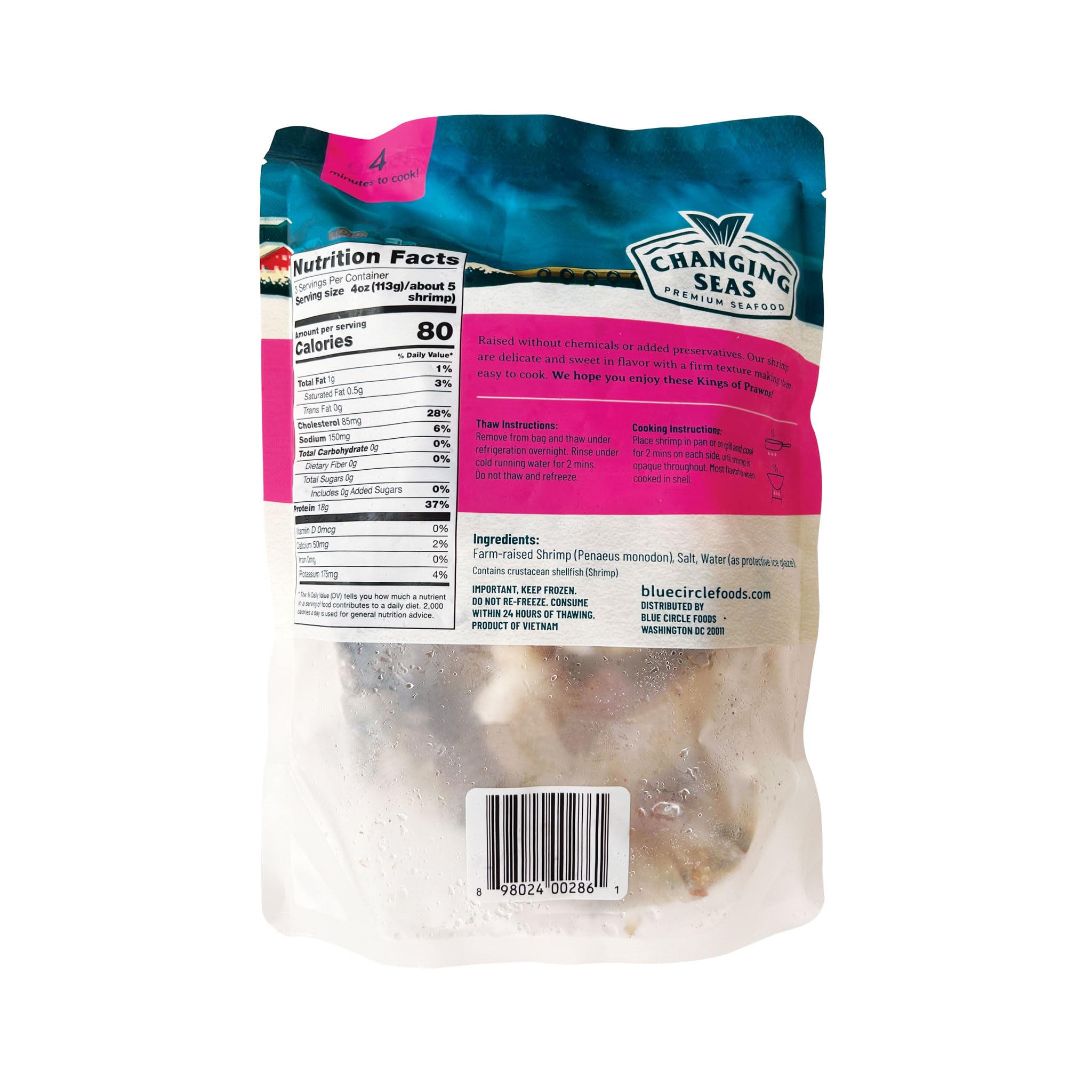 Changing Seas, Shrimp Black Tiger Ez 16/20 Frozen, 12 Ounce