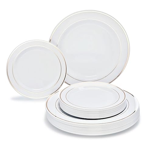 " OCCASIONS " 50 Plates Pack (25 Guests)-Heavyweight Wedding Party Disposable Plastic Plate Set -25 x 10.5'' Dinner + 25 x 7.5'' Salad/Dessert plates