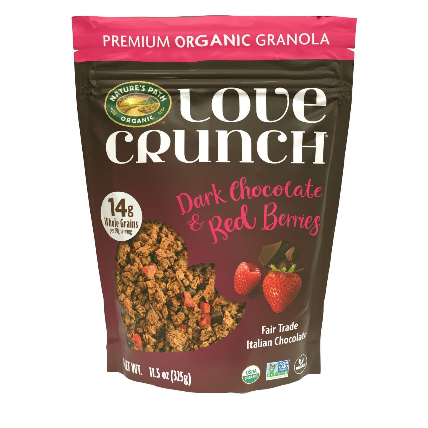 Love Crunch Organic Dark Chocolate & Red Berries Granola, 11.5 oz (Pack of 6), Vegan, Non-GMO, Fair Trade, by Nature's Path
