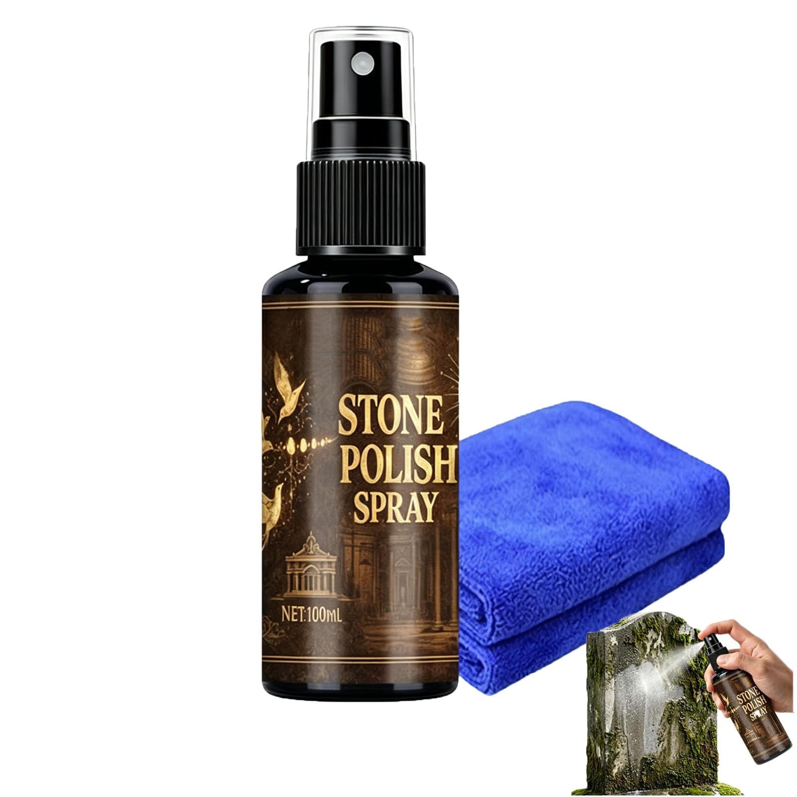 BPiYHUM Tombstone Polish Spray With Towel, Headstone Cleaner for Graves, Gravestone Cleaning Solution Kit, Gentle Stone Care Restorer for Granite