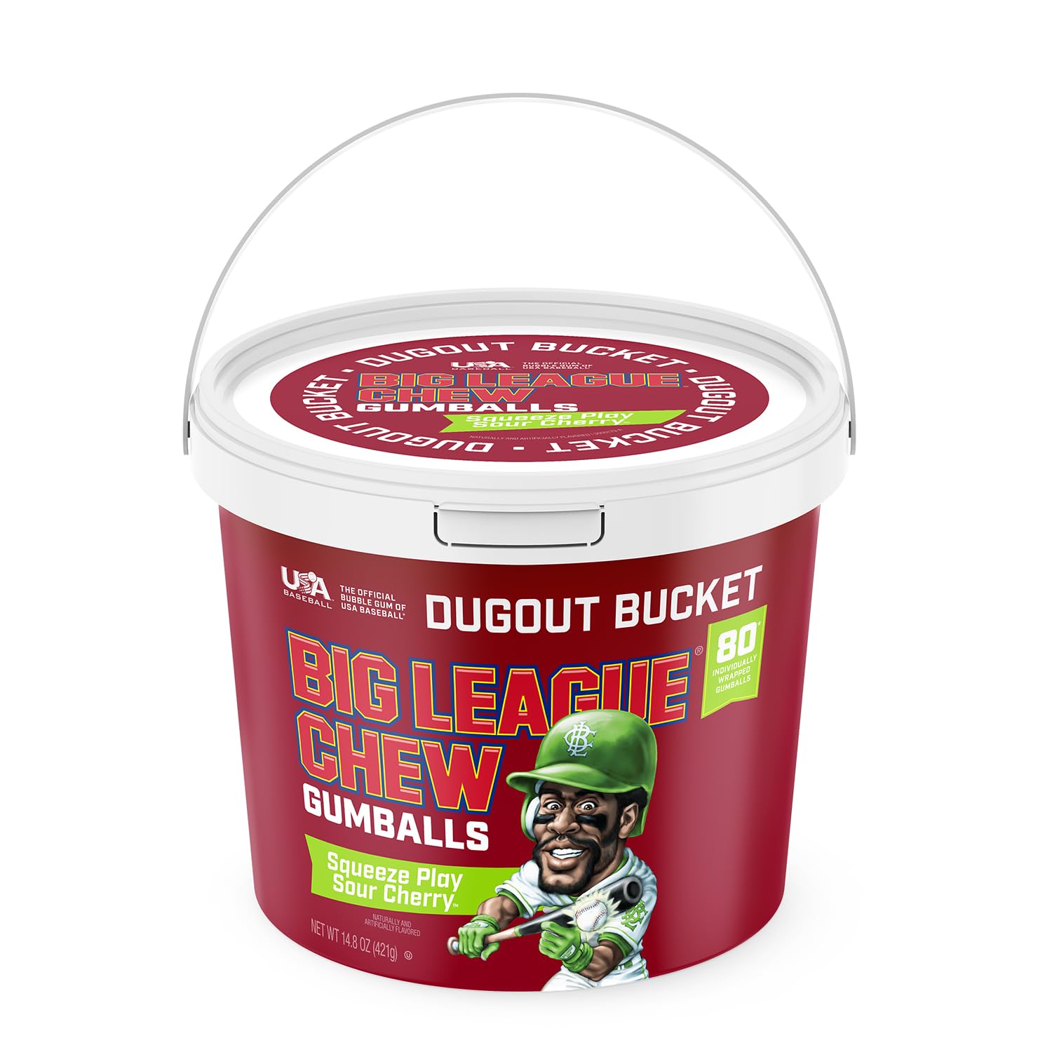 New! Big League Chew - Sour Cherry Bubble Gum Flavor + 80pcs Individually Wrapped Gumballs + For Games, Concessions, Picnics & Parties