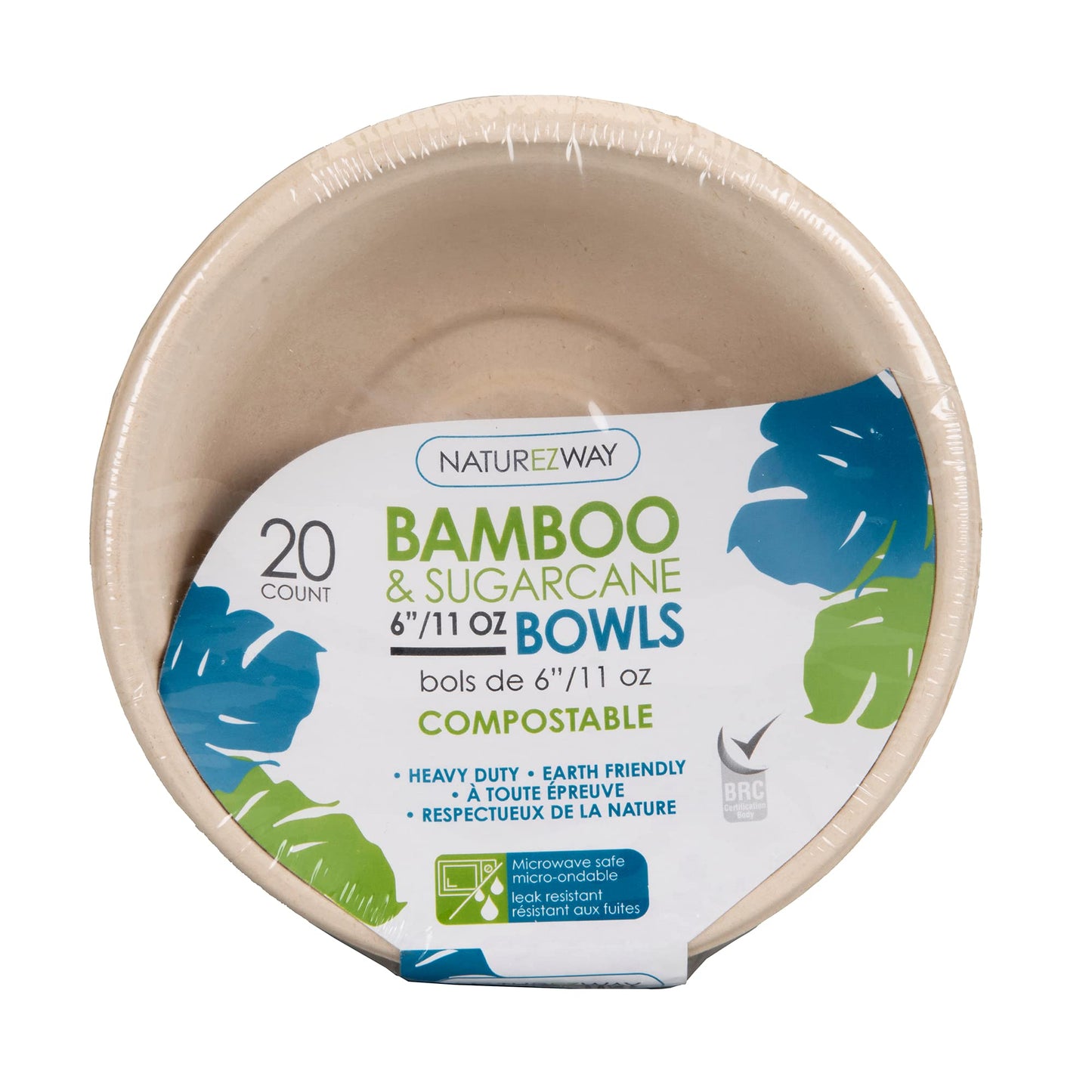 NatureZway Eco-Elegance - 6" Bamboo & Sugarcane Bowls [20-Pack] - Sustainable, Compostable and Premium Quality Dinnerware for Eco-Friendly