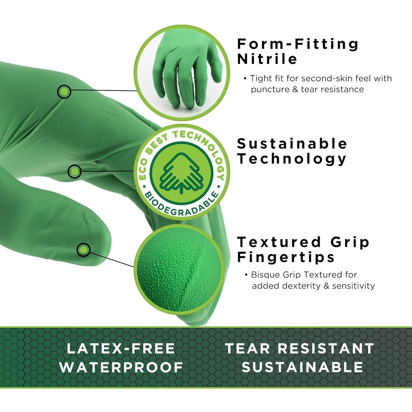 SHOWA 7705PFT Sustainable EBT Latex-Free, Powder-Free, Accelerator-Free, Nitrile Disposable Single Use Safety Gloves, 4 Mil, 9.5" Length, Medium (1