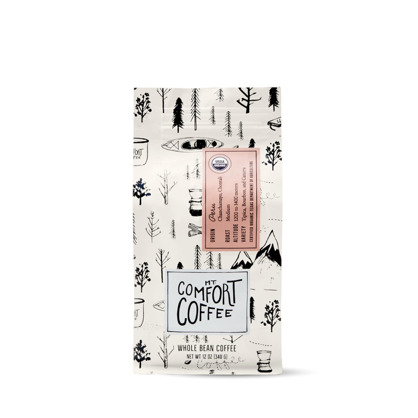 Mt. Comfort Coffee Organic Peru Medium Roast, 12 Ounce (Pack of 1) - Flavor Notes of Nutty, Chocolate, & Citrus - Sourced From Small, Peruvian Coffee