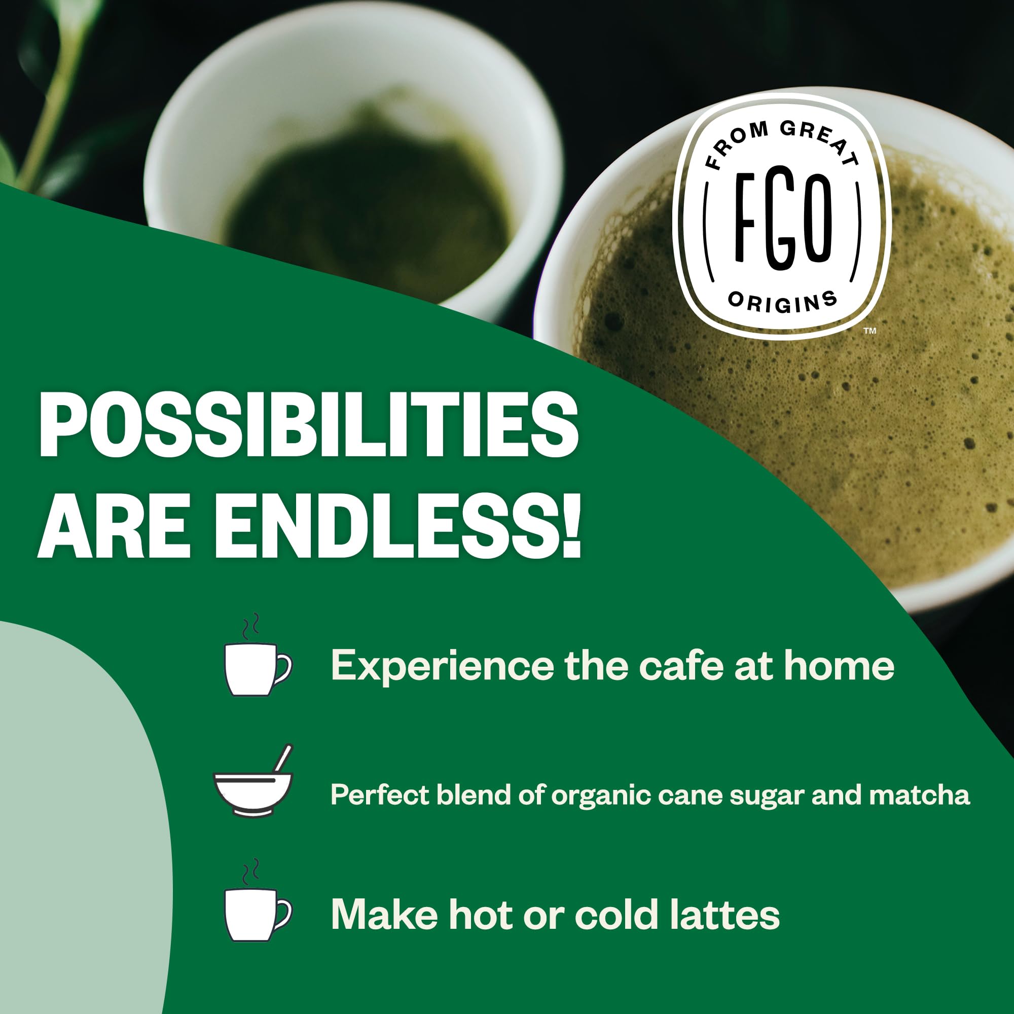 FGO Organic Matcha Latte Powder, 16 Ounce Bulk Resealable Bag, Japanese Matcha with Organic Cane Sugar, Lightly Sweetened, Packaging May Vary (Pack