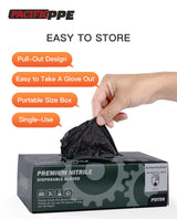 PACIFIC PPE 6-mil Heavy Duty Black Nitrile Gloves, Chemical Resistant, Food Safe, Latex Free Disposable Gloves for Mechanic, Cooking, and Cleaning