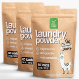Green Llama Eco-Friendly Laundry Powder, (3-Pack) - Hypoallergenic, 180 Loads Total, Safe for Sensitive Skin, Biodegradable Ingredients, Compostable