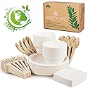 RESTYLIFE 300pcs Compostable Paper Plates Set - Heavy-Duty Biodegradable Plates, Bowls & Cutlery - Ideal for Parties, Weddings, Picnics, Camping