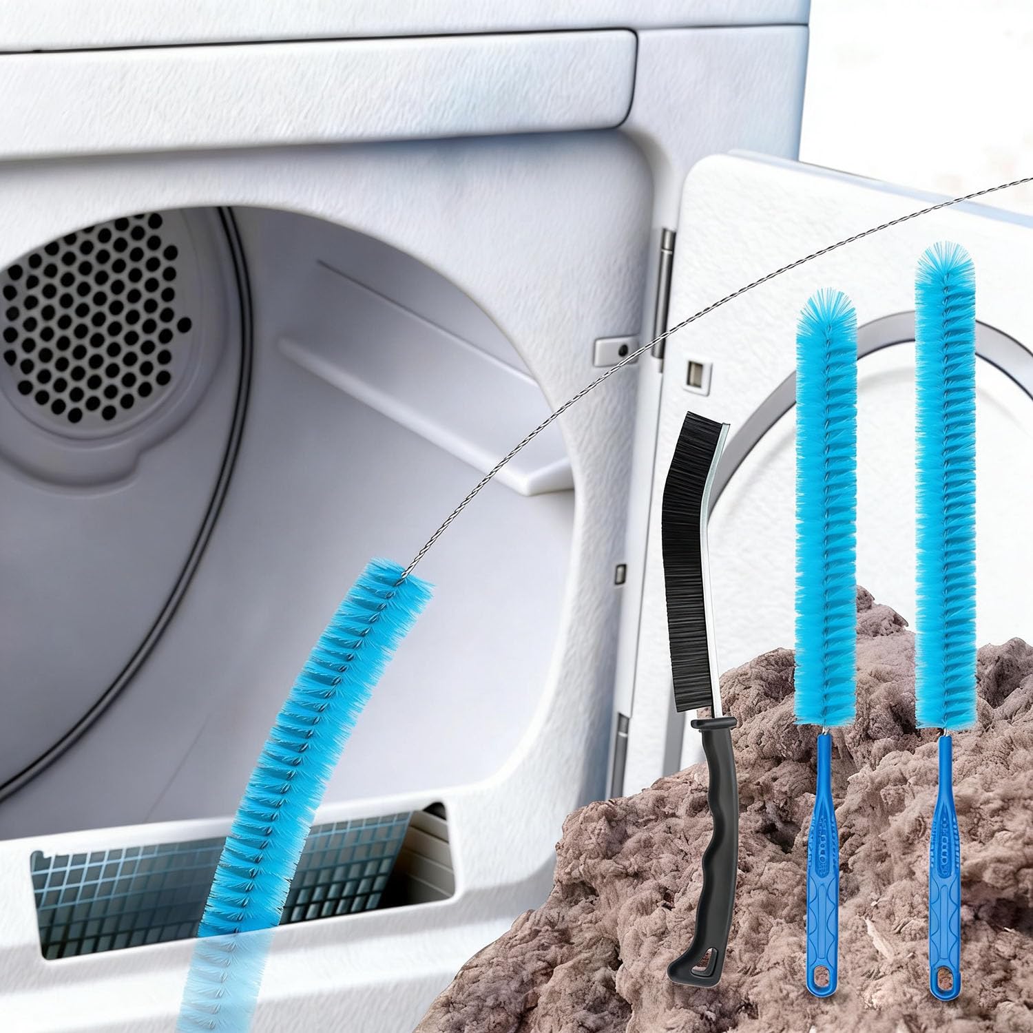 Fanbay 5Pcs Dryer Vent Cleaner Kit Dryer lint Brush Dryer Cleaning Brush Vent Cleaner, Drain Snake, pet Hair Remover Tool for Laundry Drains (30inch)