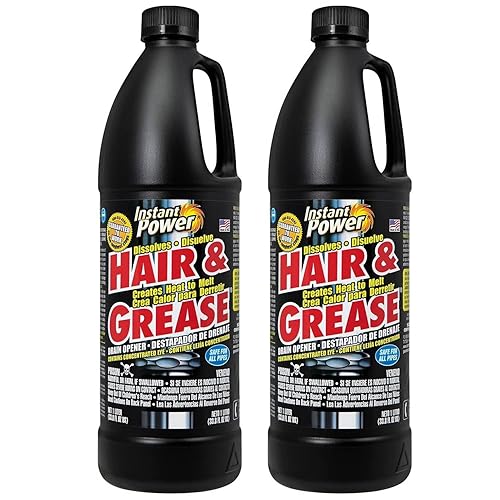 Instant Power Hair and Grease Drain Cleaner - Shower Drain & Sink Cleaner, Liquid Clog Remover, Made in USA, Sink Deodorizer - 1 Liter (Pack of 2)