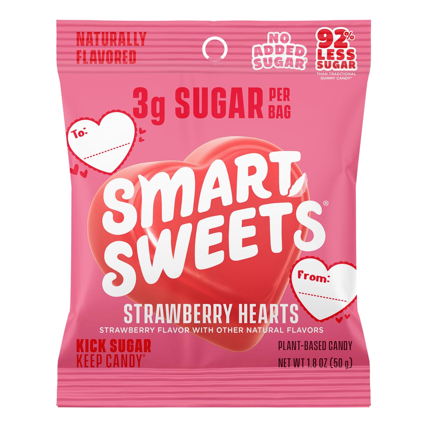 SmartSweets Strawberry Hearts, Gluten Free Gummies, Plant Based, Healthy Snacks for Adults & Kids, Fun Chewy Candy, Low Calorie, Low Sugar Snack, No