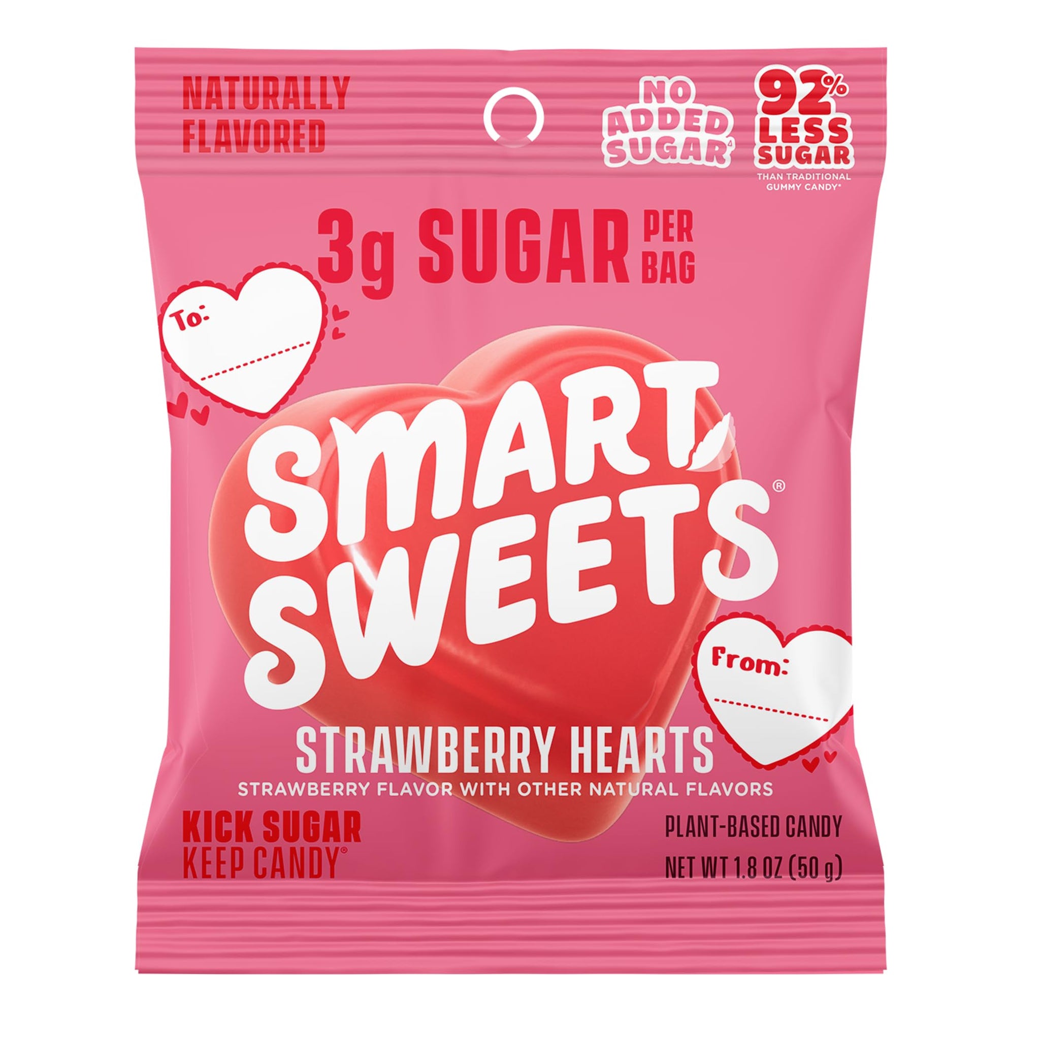 SmartSweets Strawberry Hearts, Gluten Free Gummies, Plant Based, Healthy Snacks for Adults & Kids, Fun Chewy Candy, Low Calorie, Low Sugar Snack, No