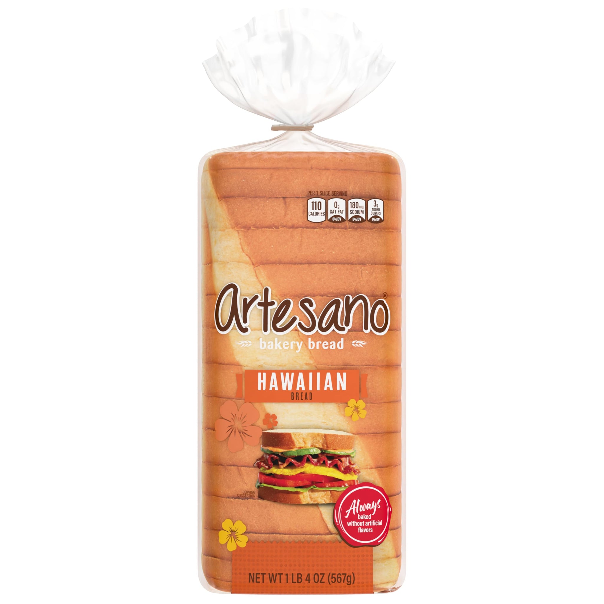 Artesano Hawaiian Bread, Sweet Pre-sliced Hawaiian Bread, 20 oz Bag