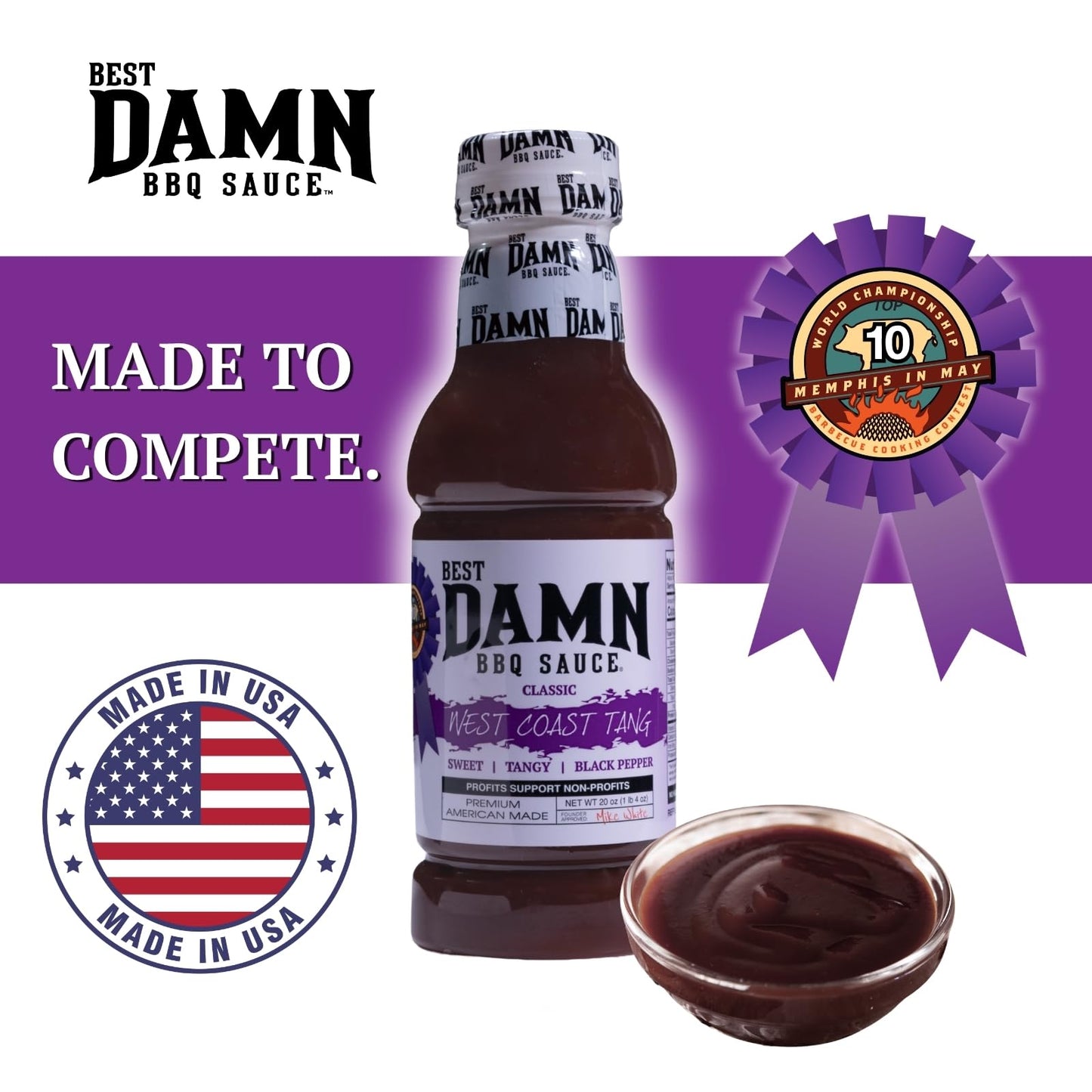 Best Damn BBQ Sauce West Coast Tang Barbecue Sauce BBQ 2-20 oz. Bottles