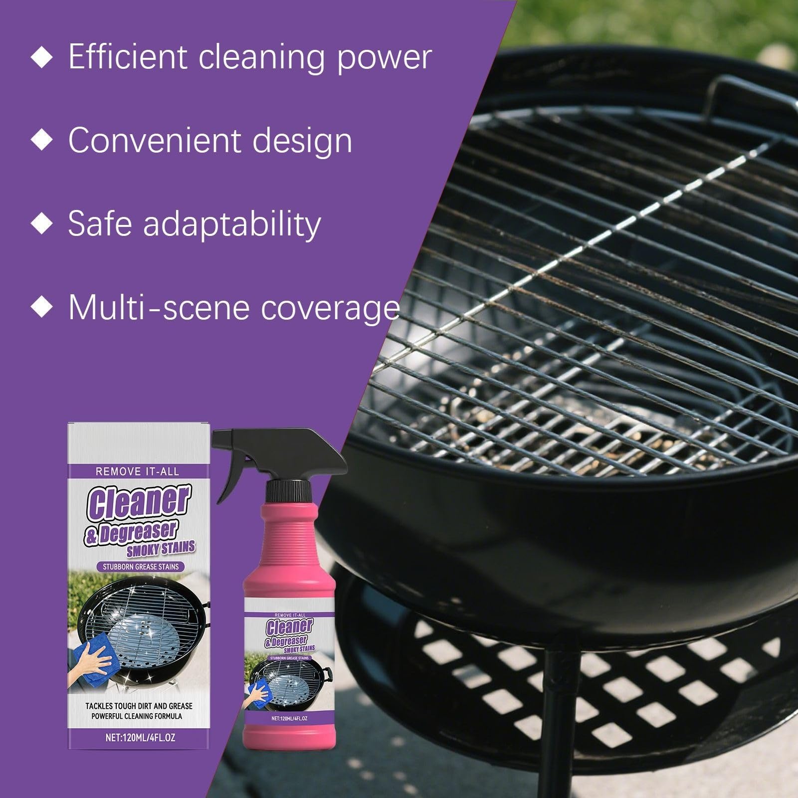 Yszbiay Grill Cleaner Spray, Heavy Duty Grill Degreaser for Outdoor Grill & Grates, Removes Grease & Burnt Food, Kitchen Cleaner for Stove Top, Drip