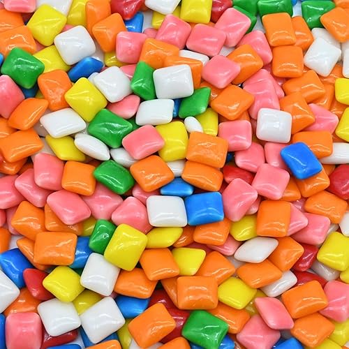 Candy Retailer Assorted Fruit Flavors Mini Chicle Chewing Gum Tabs, Candy-Coated, Square-Shaped, Bulk Unwrapped, for Vending Machines | 1 Pound