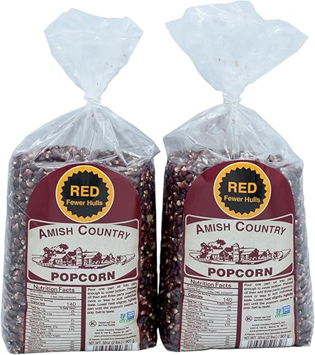 Amish Country Popcorn | 2-2 lbs Bags | Red Popcorn Kernels | Old Fashioned, Non-GMO and Gluten Free