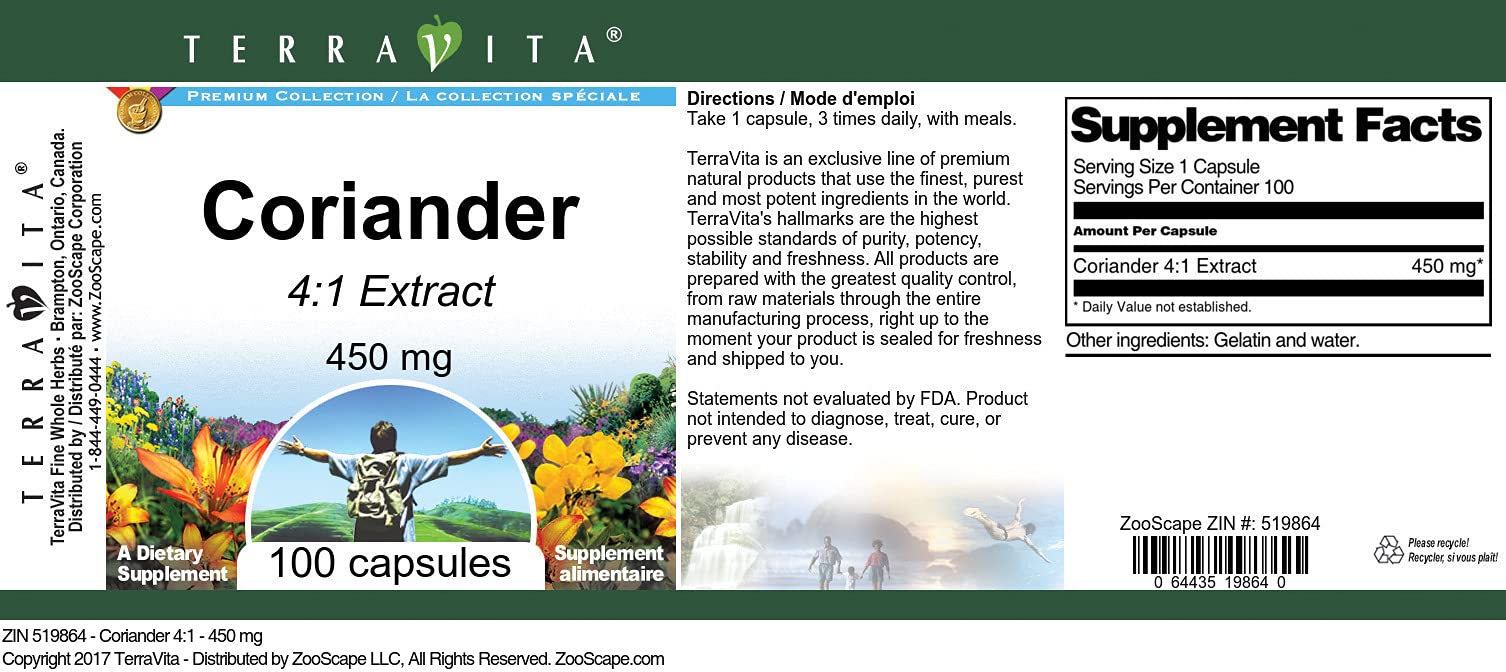 Coriander 4:1-450 mg (100 Capsules, ZIN: 519864) - 3 Pack