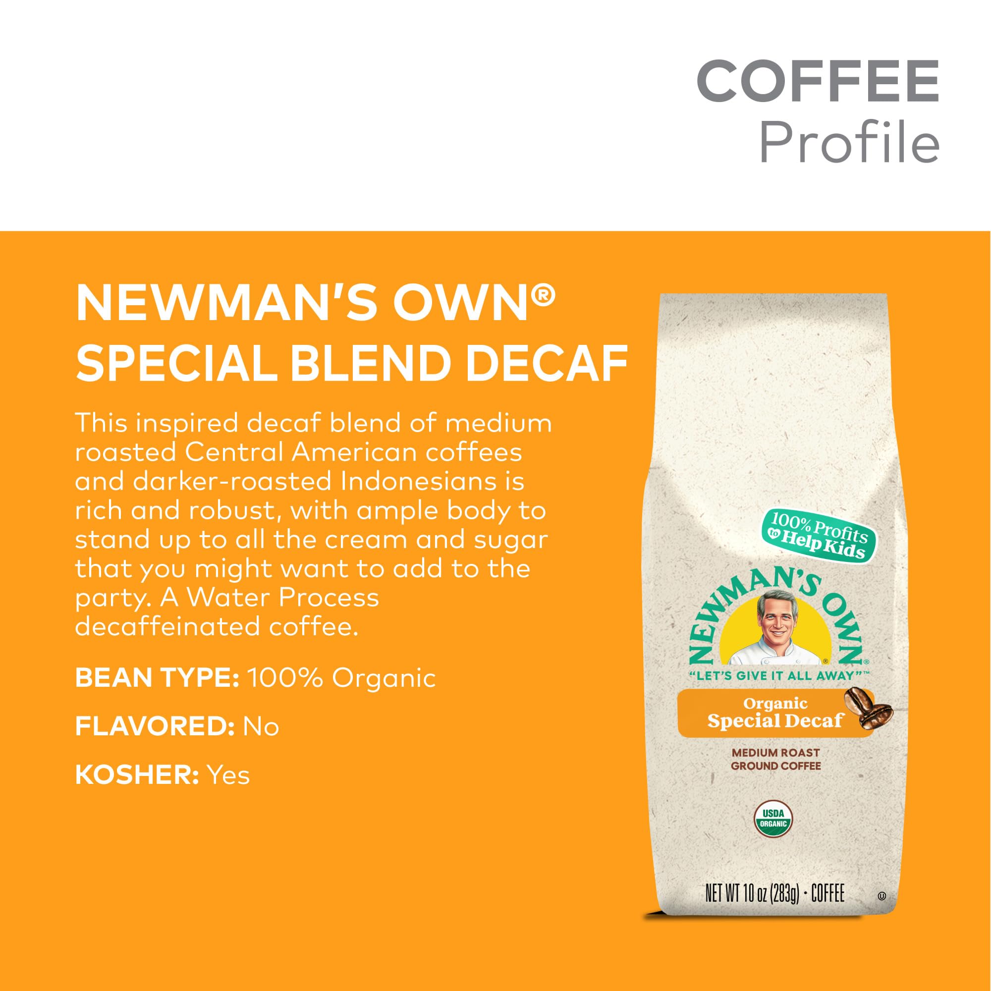 Newman's Own Organic Special Decaf Ground Coffee, 10-Ounce Bag (Pack of 6)