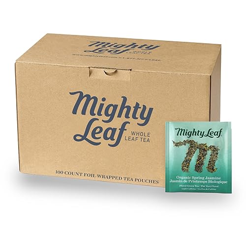 Mighty Leaf Spring Jasmine Green Tea - Premium - Foil Wrapped for Freshn - 100 Count Tea Pouches - Premium Green Tea with Rich Flavor - Individually