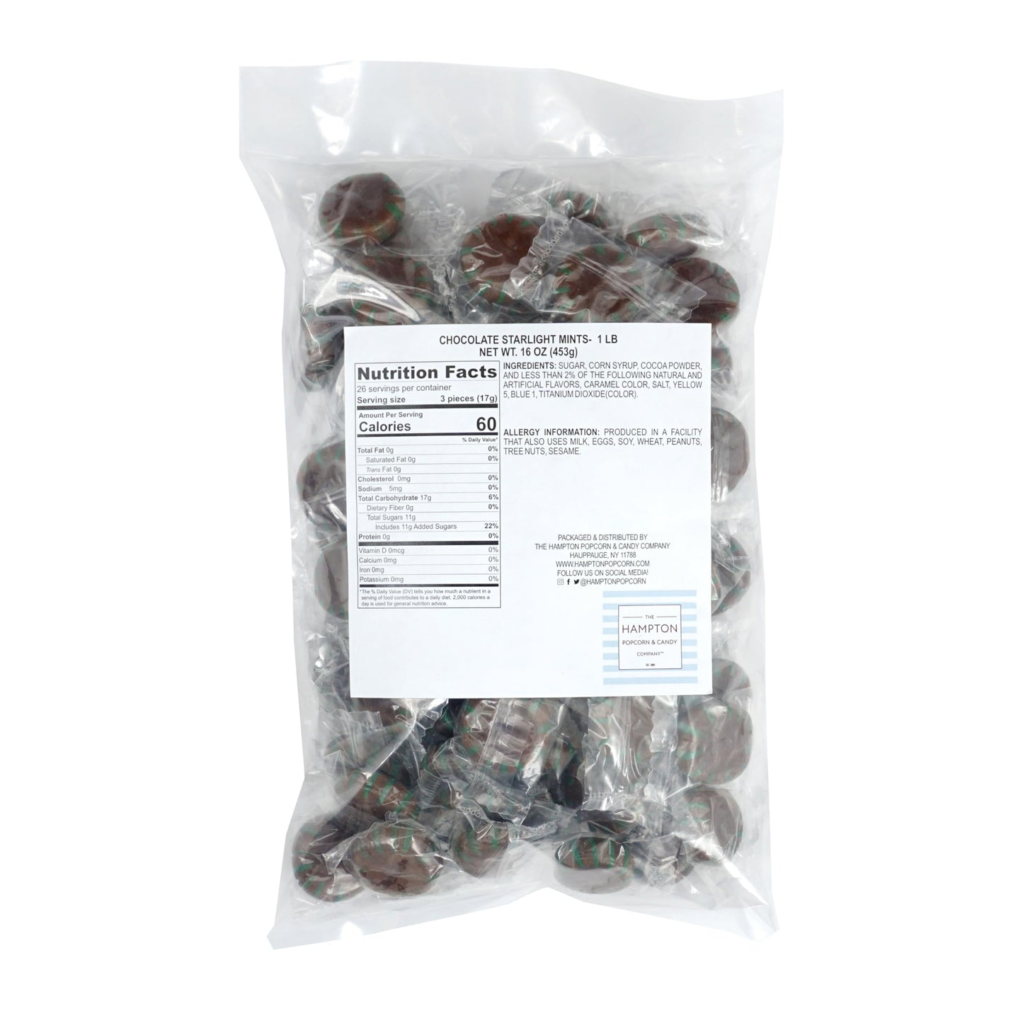 Chocolate Starlight Mints Candy, 1 Pound Bulk Candy (Approx. 75 pcs.), Individually Wrapped Choco Starlights