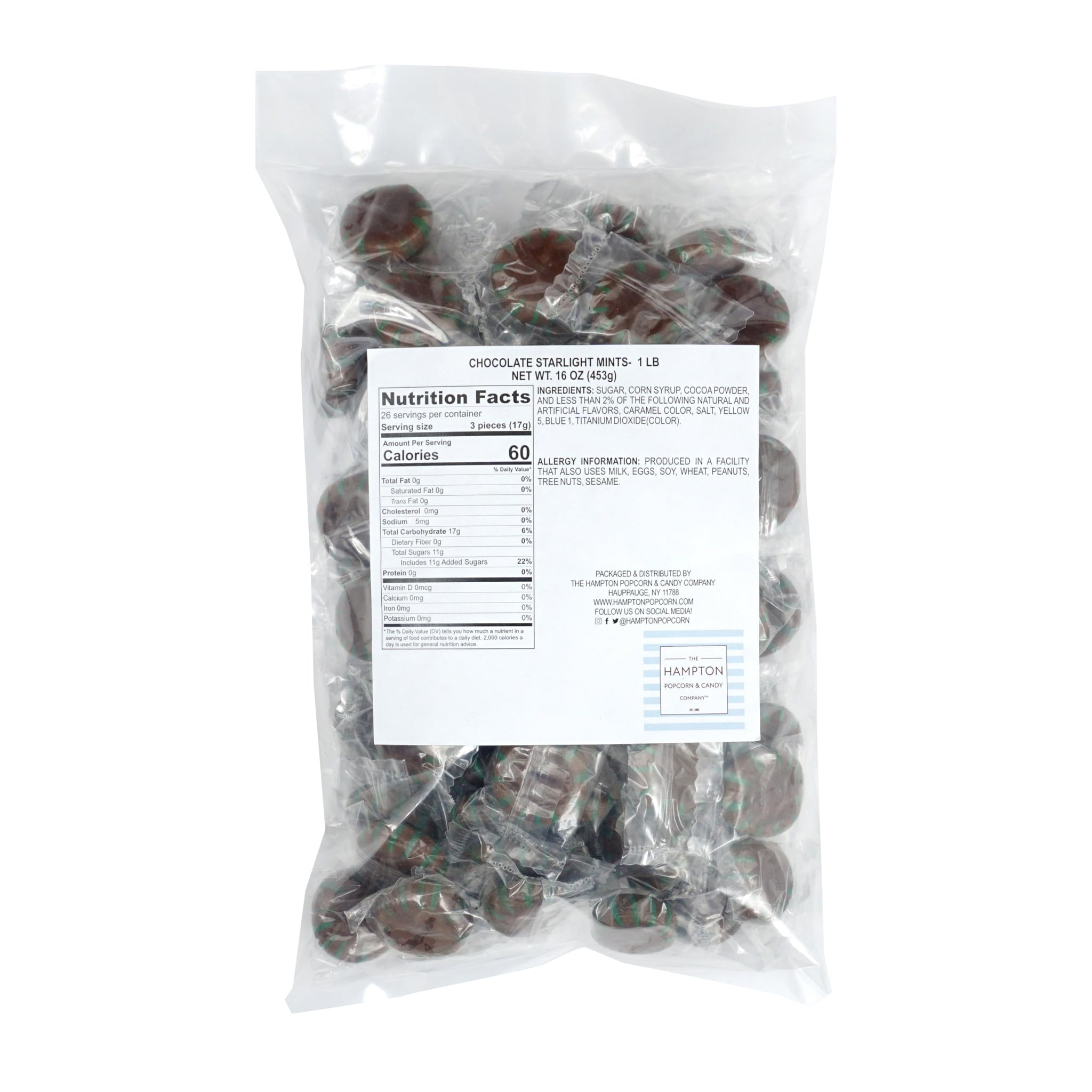 Chocolate Starlight Mints Candy, 1 Pound Bulk Candy (Approx. 75 pcs.), Individually Wrapped Choco Starlights