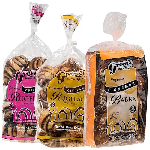 Green's Bakery Babka & Rugelach Value Pack, 3 Pack (1) 24oz Cinnamon Babka, (1) 14oz Cinnamon Rugelach, (1) 14oz Chocolate Rugelach, Fresh