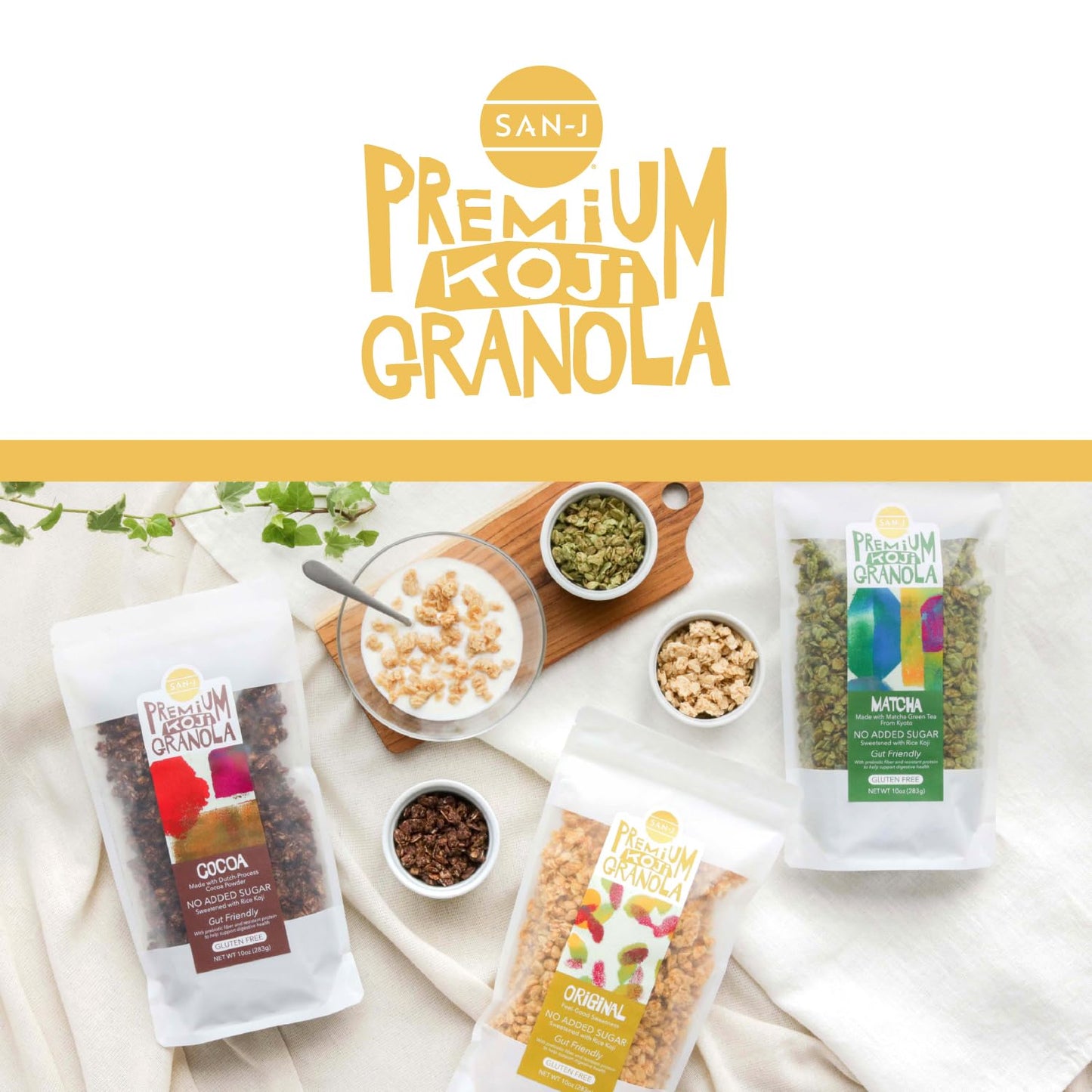 San-J Koji Granola - Original - Gluten Free - Vegan - Gut-Friendly - No Added Sugar - Made With Premium Rice Koji