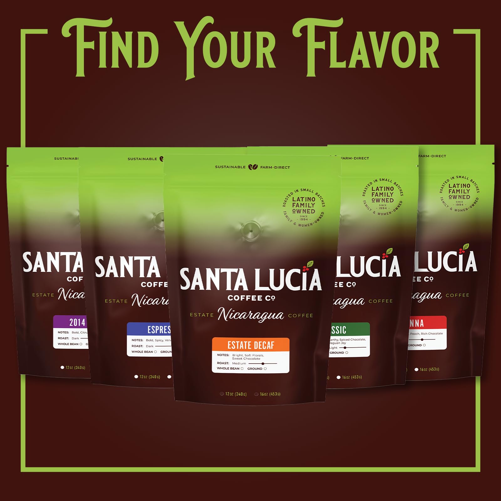 Santa Lucia Coffee - Nicaraguan Estate Decaf Roast - Low Acid, 91 Point, SHG, Small Batch Roasted, Farm Direct, 100% Single-Origin Whole Bean, 1 Bag