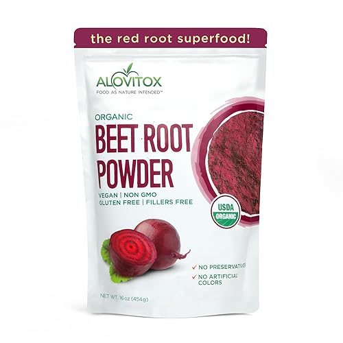 Alovitox Organic Beet Root Powder | 100% Fresh Beet Root Extract | Nitric Oxide Superfood, High in Calcium, Iron, Potassium & Folate | Supports