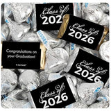 124 Pcs Black Graduation Class of 2026 Candy - Black Wrapped Miniatures and Silver Kisses For Party Favors, Goodie Bags, Dessert Tables And More (1.52