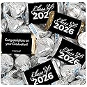 124 Pcs Black Graduation Class of 2026 Candy - Black Wrapped Miniatures and Silver Kisses For Party Favors, Goodie Bags, Dessert Tables And More (1.52