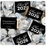124 Pcs Black Graduation Class of 2026 Candy - Black Wrapped Miniatures and Silver Kisses For Party Favors, Goodie Bags, Dessert Tables And More (1.52