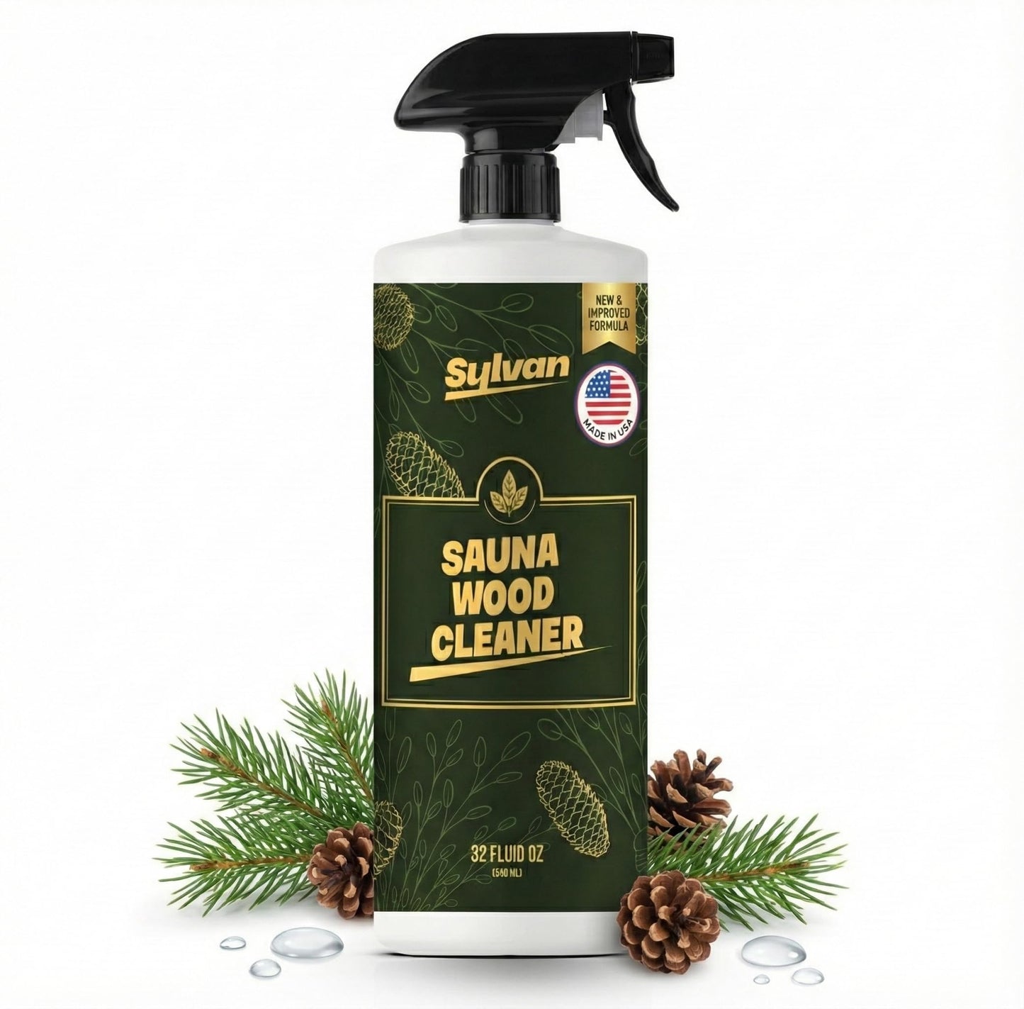 Sylvan Hills Sauna Wood Cleaner 32 oz | Made in the USA | Sauna Spray removes Stains, Sweat & Odors | Fast-Drying & Streak-Free Formula | Natural Wood
