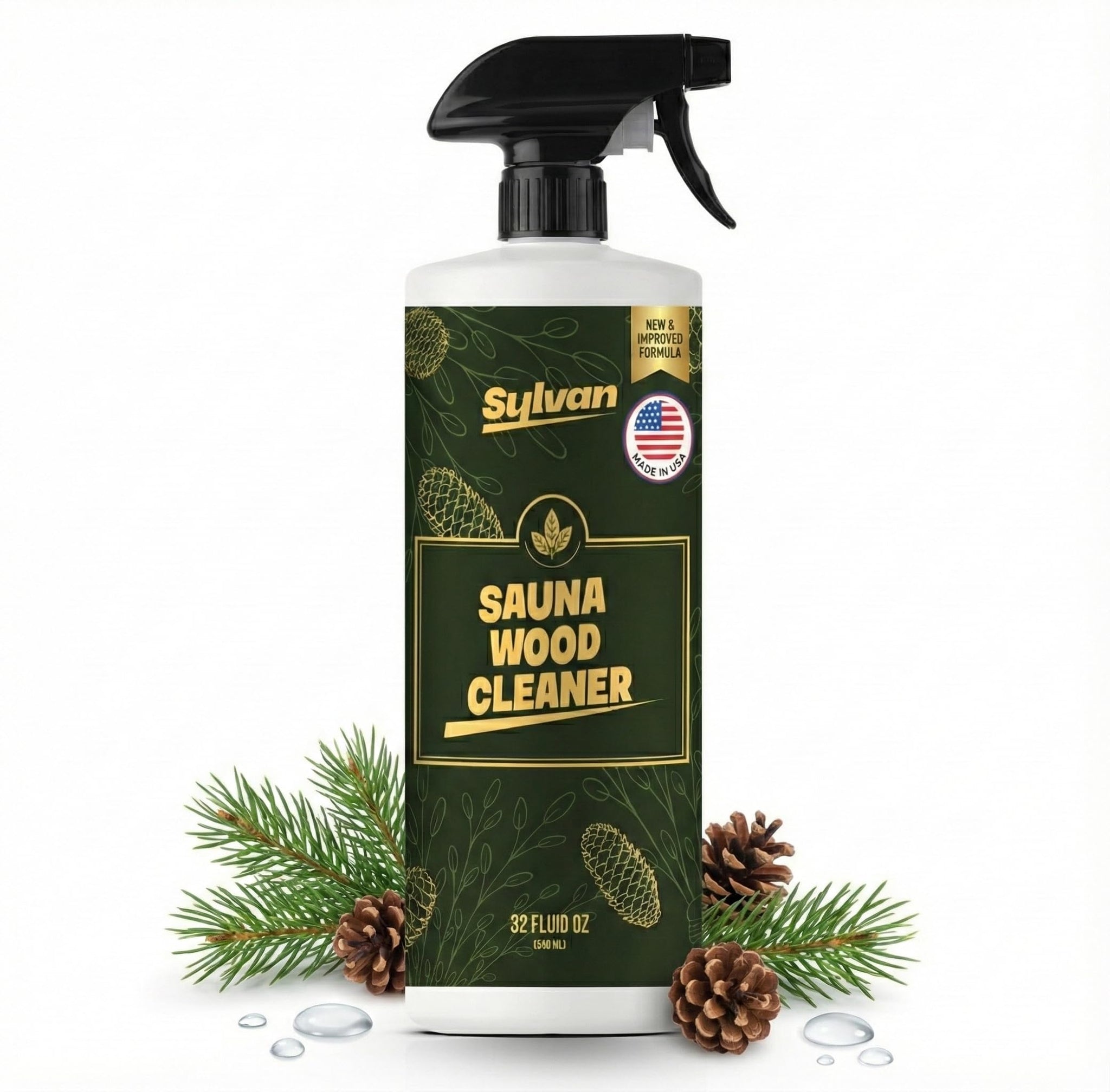 Sylvan Hills Sauna Wood Cleaner 32 oz | Made in the USA | Sauna Spray removes Stains, Sweat & Odors | Fast-Drying & Streak-Free Formula | Natural Wood