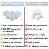XL Size Wool Dryer Balls 6 Pack- Over 2000 Loads,Whale Shark Appearance,100% Pure New Zealand Wool,Hypoallergenic,Reduces Cloth Wrinkles, and Saves on