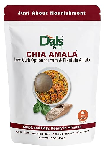 Dals Foods Healthy Nutritious Fufu, Chia Amala | 100% Natural Flour, Low-Carb, Plant-Based Fiber & Protein Blend, Gluten Free Baking & Cooking