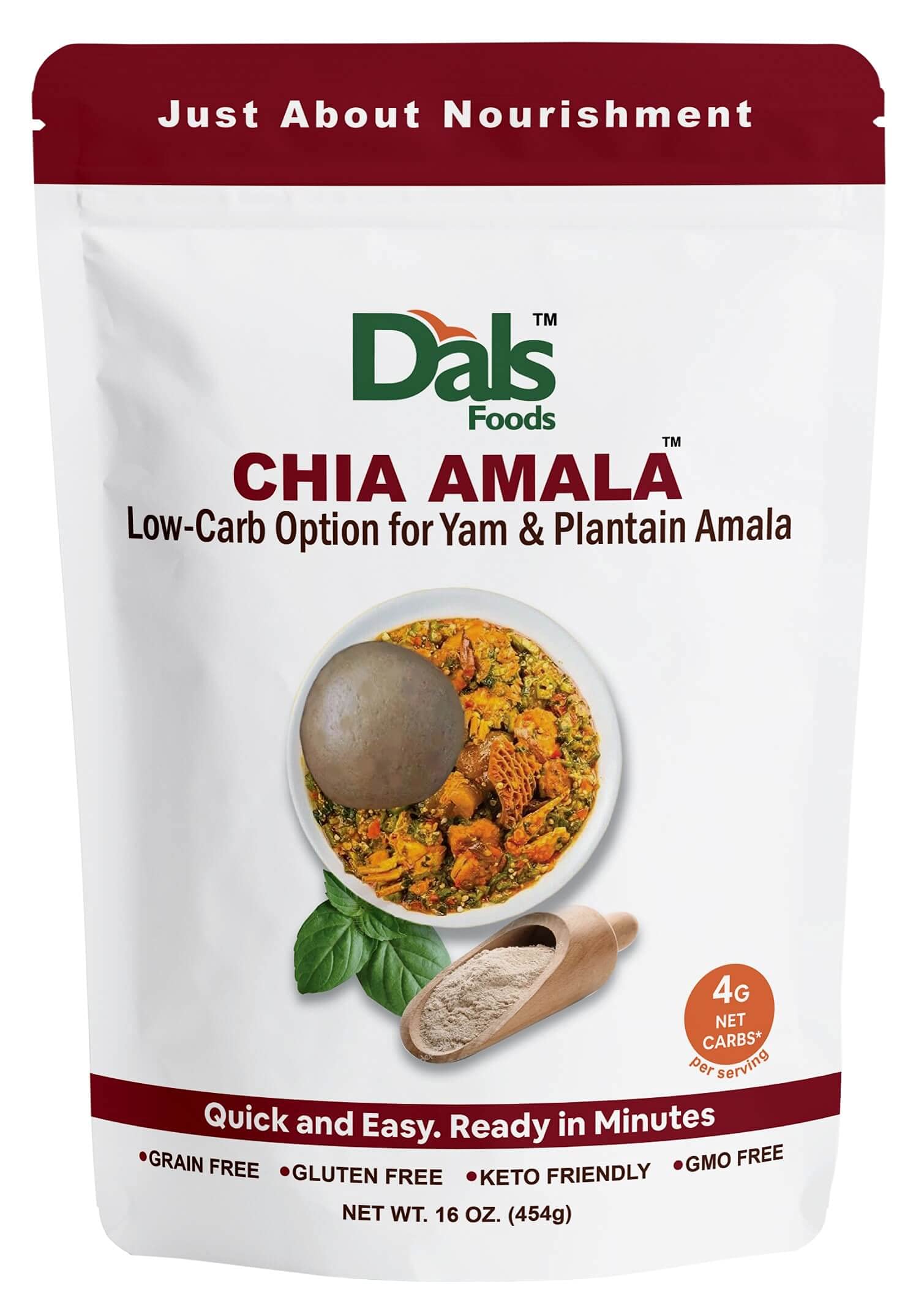 Dals Foods Healthy Nutritious Fufu, Chia Amala | 100% Natural Flour, Low-Carb, Plant-Based Fiber & Protein Blend, Gluten Free Baking & Cooking