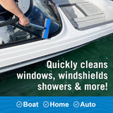 Window Squeegee with Long Handle and Scrubber, for Car, Boat, RV Windows, Windshields, and Shower Glass Doors, Cleaning Tool with Large Sponge