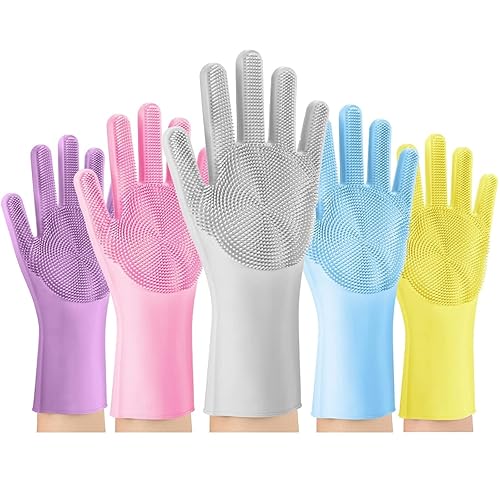 Dishwashing Sponge Gloves for Kitchen, Dishwashing Gloves Reusable Rubber Cleaning Gloves, Silicone Dishwashing Gloves Scrubber Glove, Washing Gloves