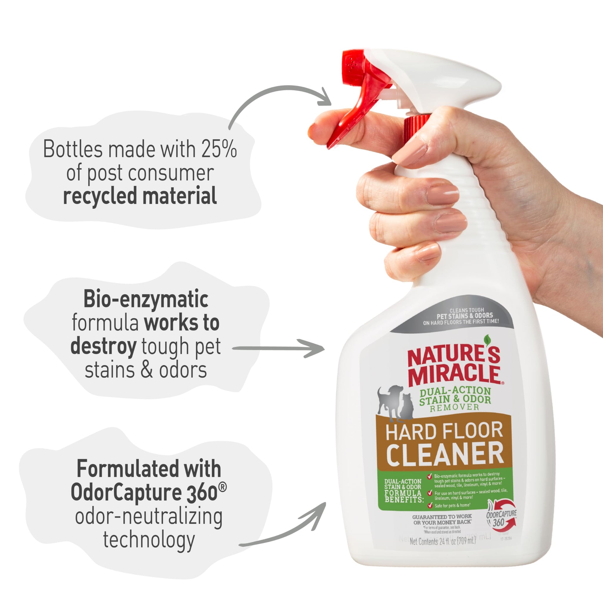 Nature's Miracle Hard Floor Cleaner, 24 Ounces, Dual-Action Stain and Odor Remover Works to Remove Tough Pet Stains and Odors On Sealed Wood and Hard