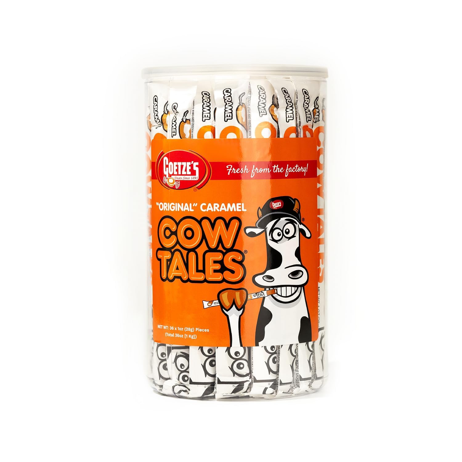 Goetze's Candy Caramel Cow Tales - 2.25 Pound Canister (36 Ounces) - Fresh from the Factory
