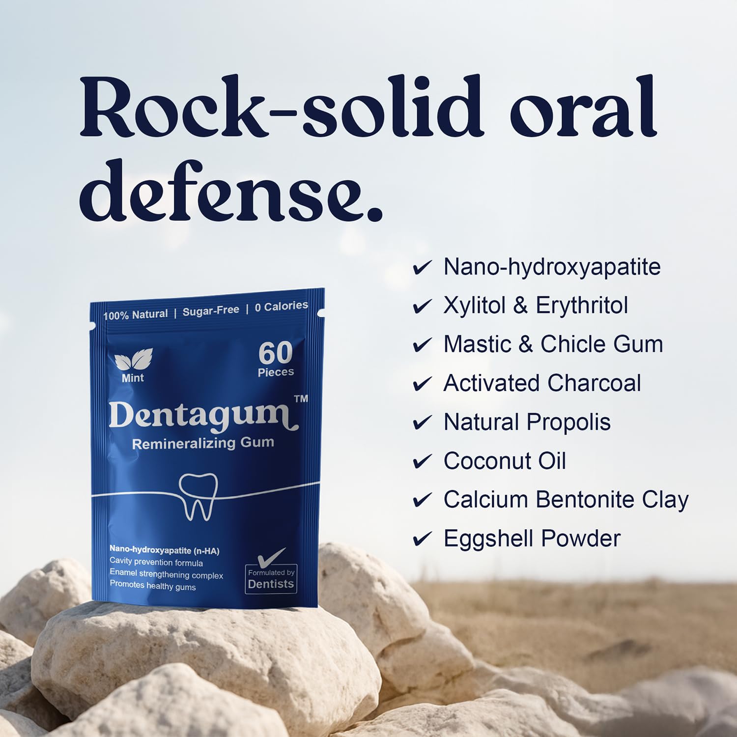 Dentagum Remineralizing Gum with Nano-Hydroxyapatite & Xylitol - SugarFree Chewing Gum for Enamel Repair, Cavity Protection & Receding Gums - 60