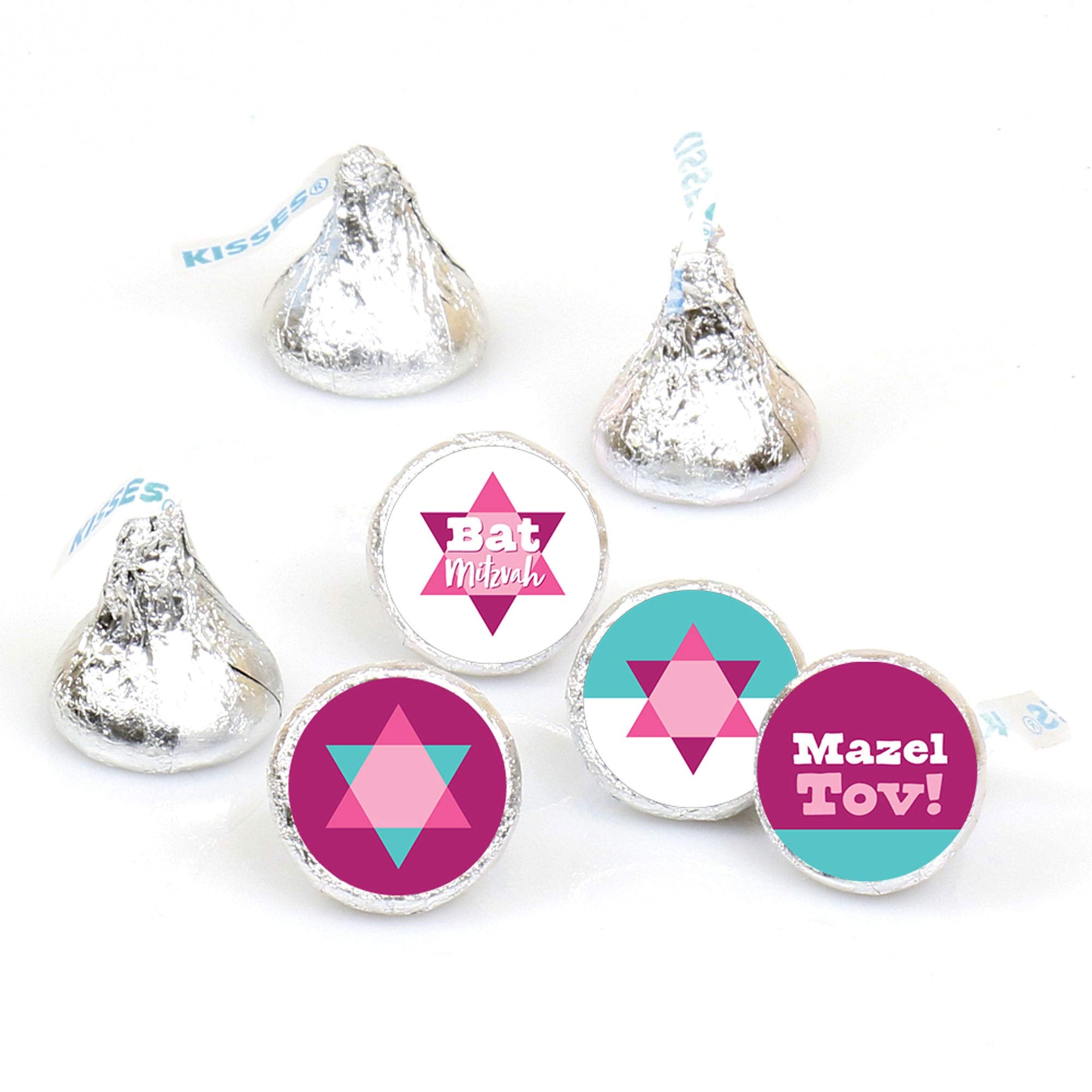 Big Dot of Happiness Pink Bat Mitzvah - Girl Party Round Candy Sticker Favors - Labels Fit Chocolate Candy (1 Sheet of 108)